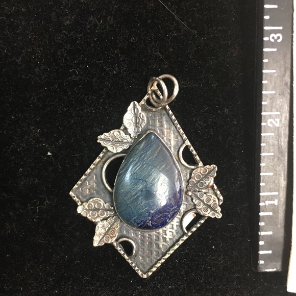 Big blue slag copper pendant sterling silver new - Picture 1 of 1
